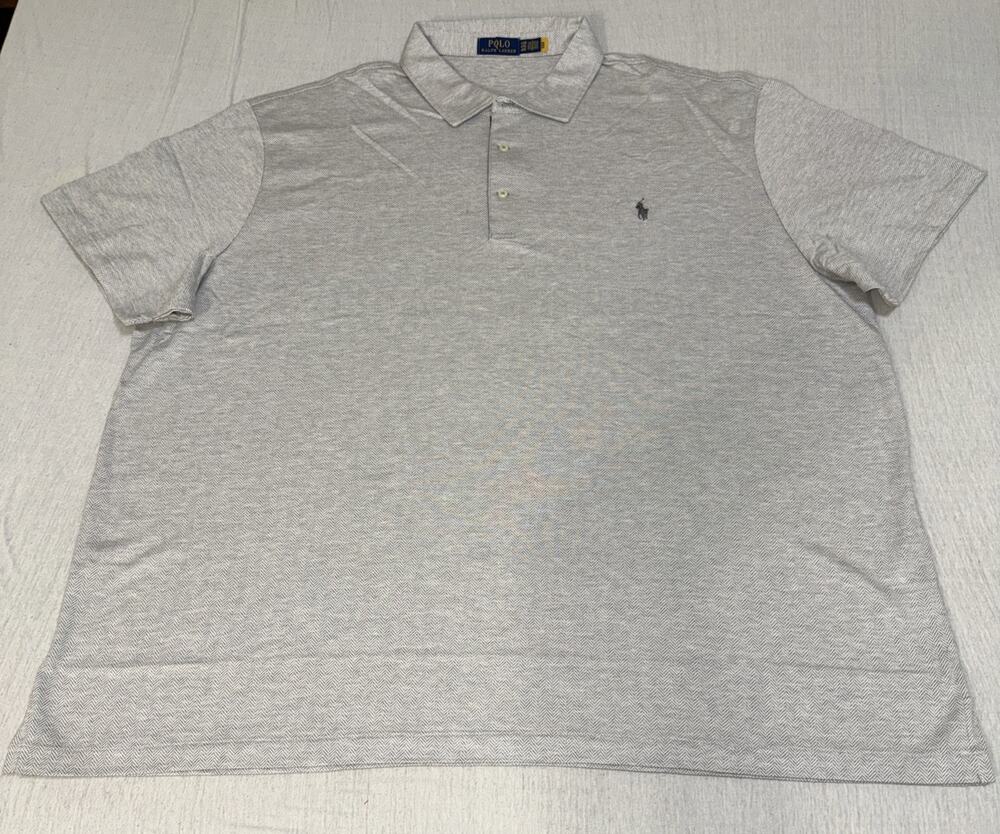 Polo Ralph Lauren Mens Sz 4XB Gray AOP Short Sleeve Golf Polo Purple Pony NWOT
